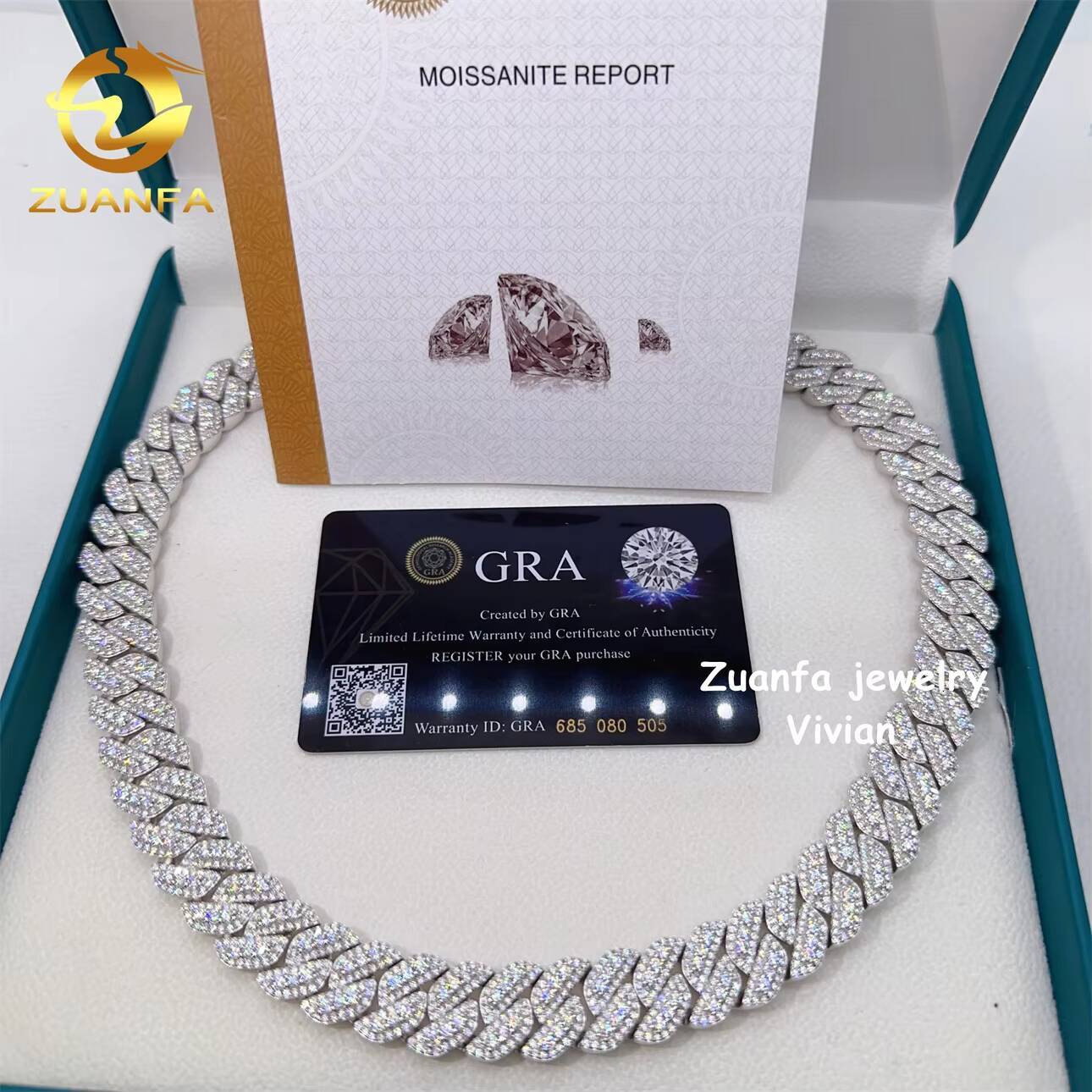 15mm Width VVS Moissanite Diamond 925 Sterling Silver Iced Out Cuban Link Chain Hip Hop Jewelry Cuban Necklace