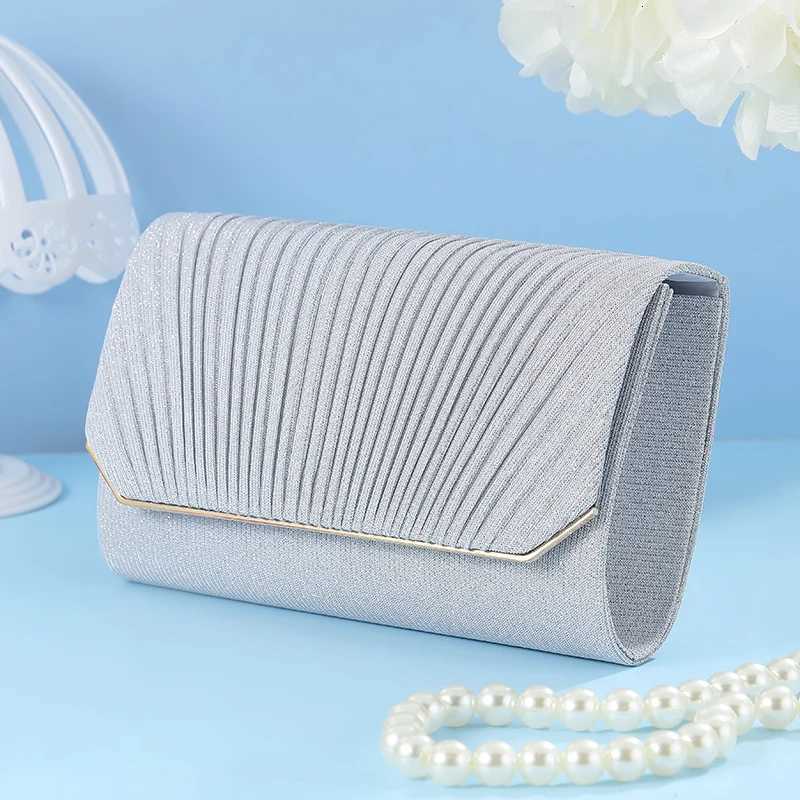 Bright Silver Shiny Textured Long Hardware Trim FoldUp Shoulder Bag One Chain Envelope Wallet Evening Clutch for Women H251027