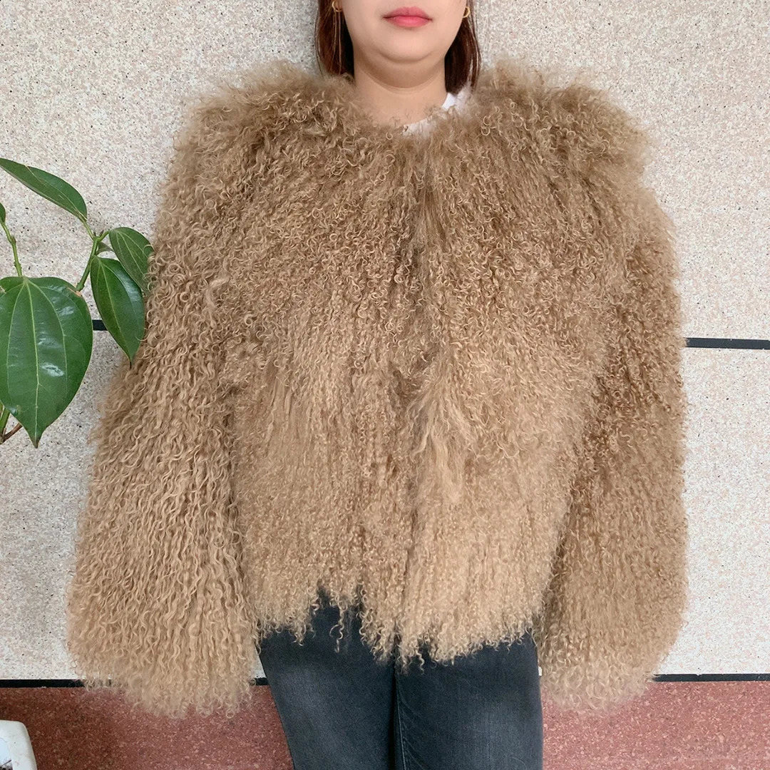 Womens real Mongolian sheepskin coat winter fashion trend curly fur 251014