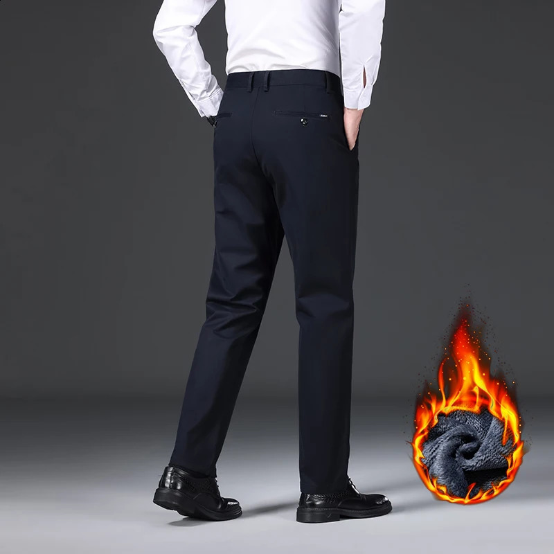 97 Cotton Straight Velvet Casual Pants Men Stretch Loose Classic Business Warm Trousers High Quality Winter Thick Fleece 251027