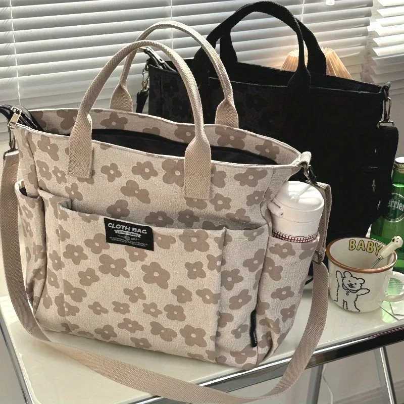 3D Floral Design Tote Bag Thickened Zipper Multifunctional Canvas Bag Student Computer Handbag Shoulder Crossbody School BagW251028