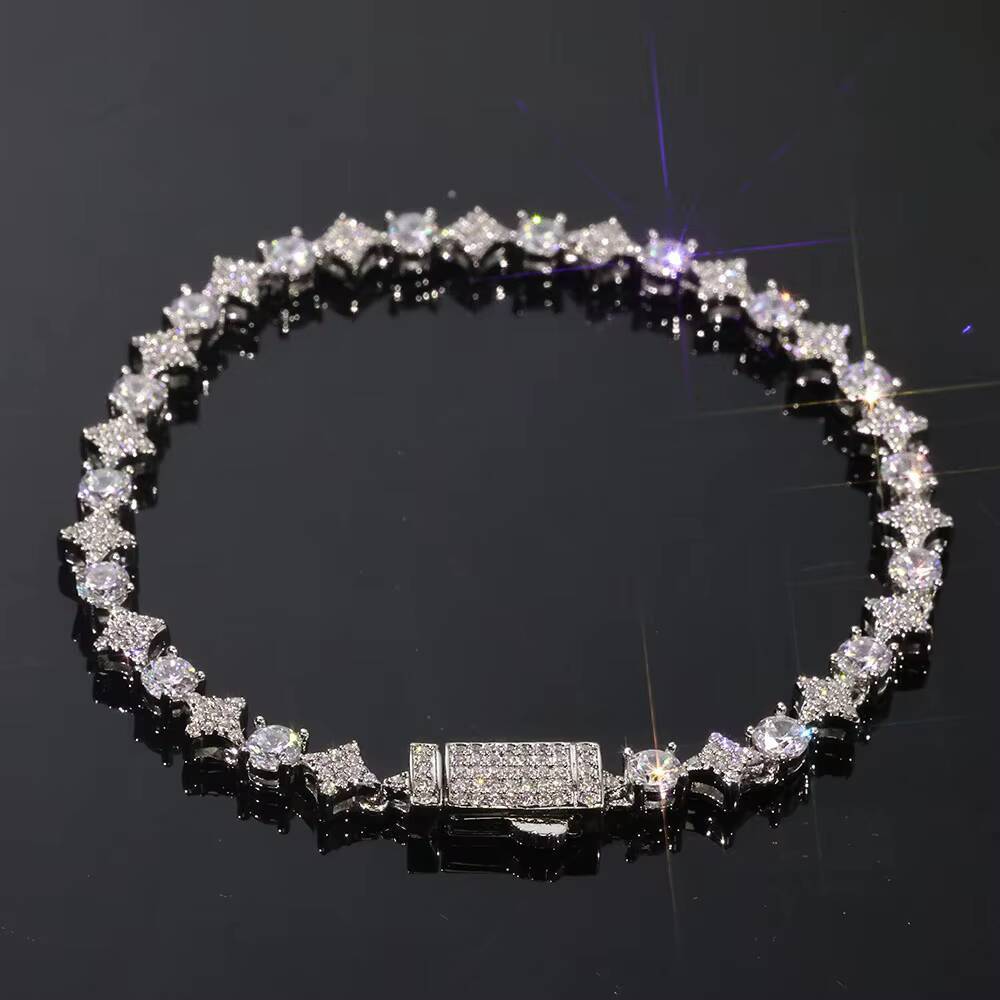 925 Sterling Silver 6mm Star Shape Tennis Chain Bracelet Womens Shiny VVS Moissanite Bracelet Fine Jewelry