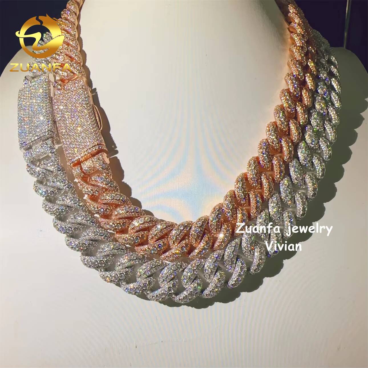 15mm MoissaniteCuban D Color VVS Moissanite Diamond Iced Out Sterling Silver 925 Hip Hop Fine Jewelry Cuban Link Chain Necklace