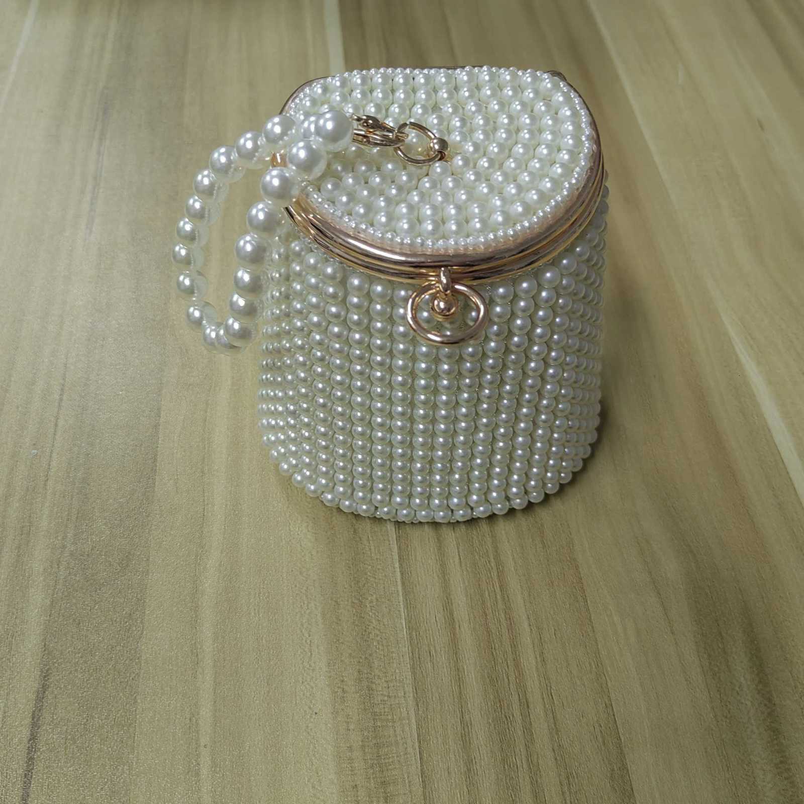 New design women Bucket shape beading holder clutch pearl wedding bridal ladies handbags party small evening bags H251027