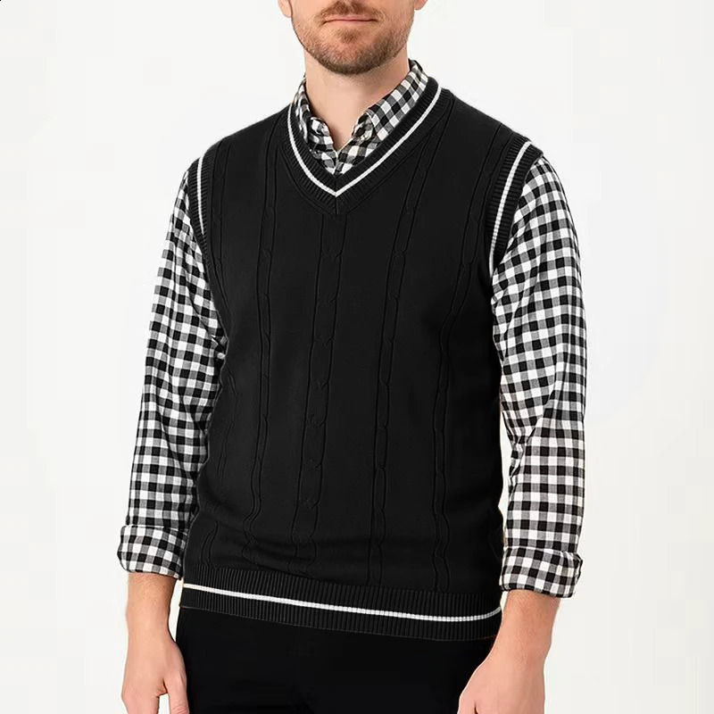 Mens Sleeveless Sweater Vest Lightweight VNeck Pullover Casual Classic Knitted Waistcoat Business Tank Tops 251016