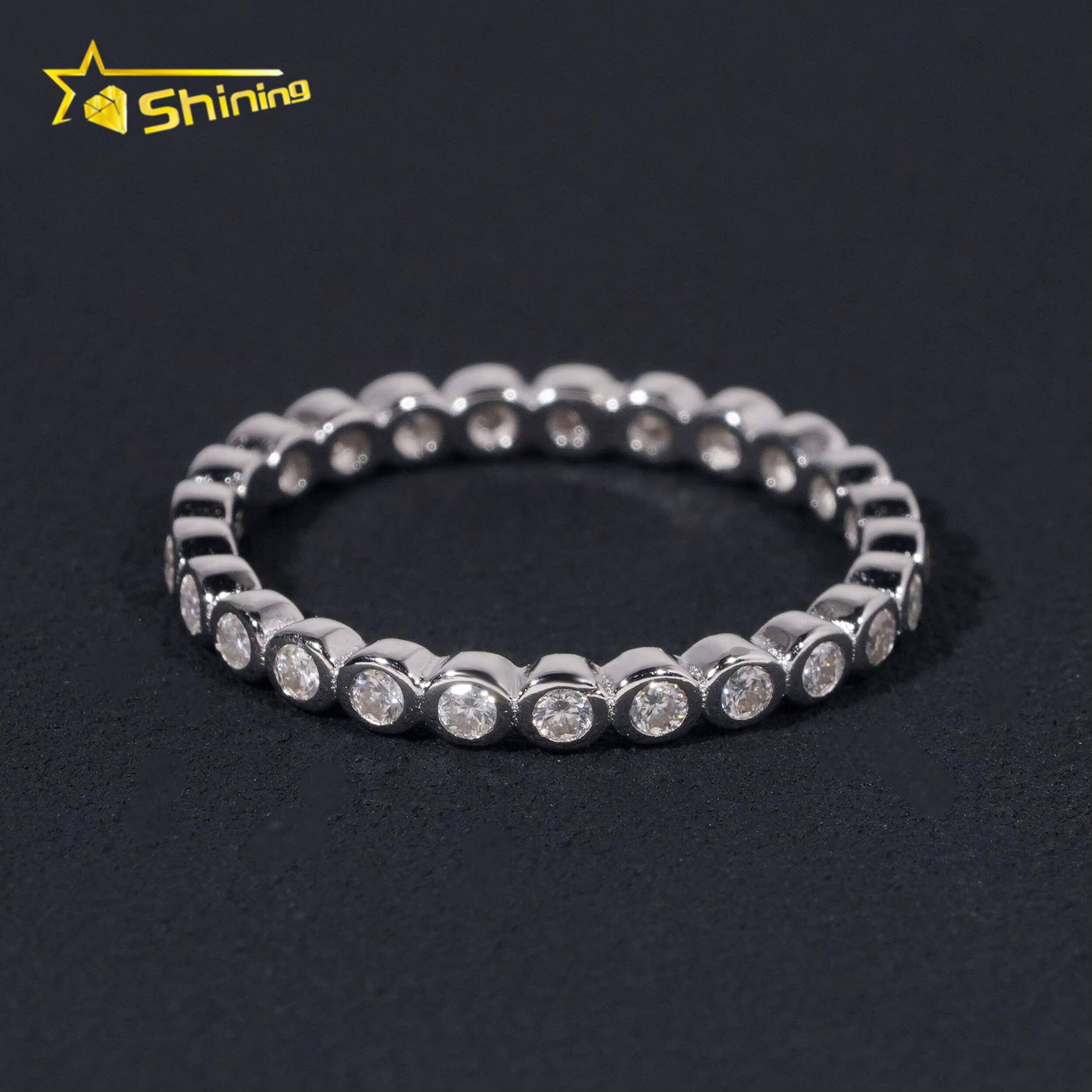 VVS Moissanite Bezel Small Size Band Engagement Ring Gold Plated 18K 925 Sterling Silver Rings