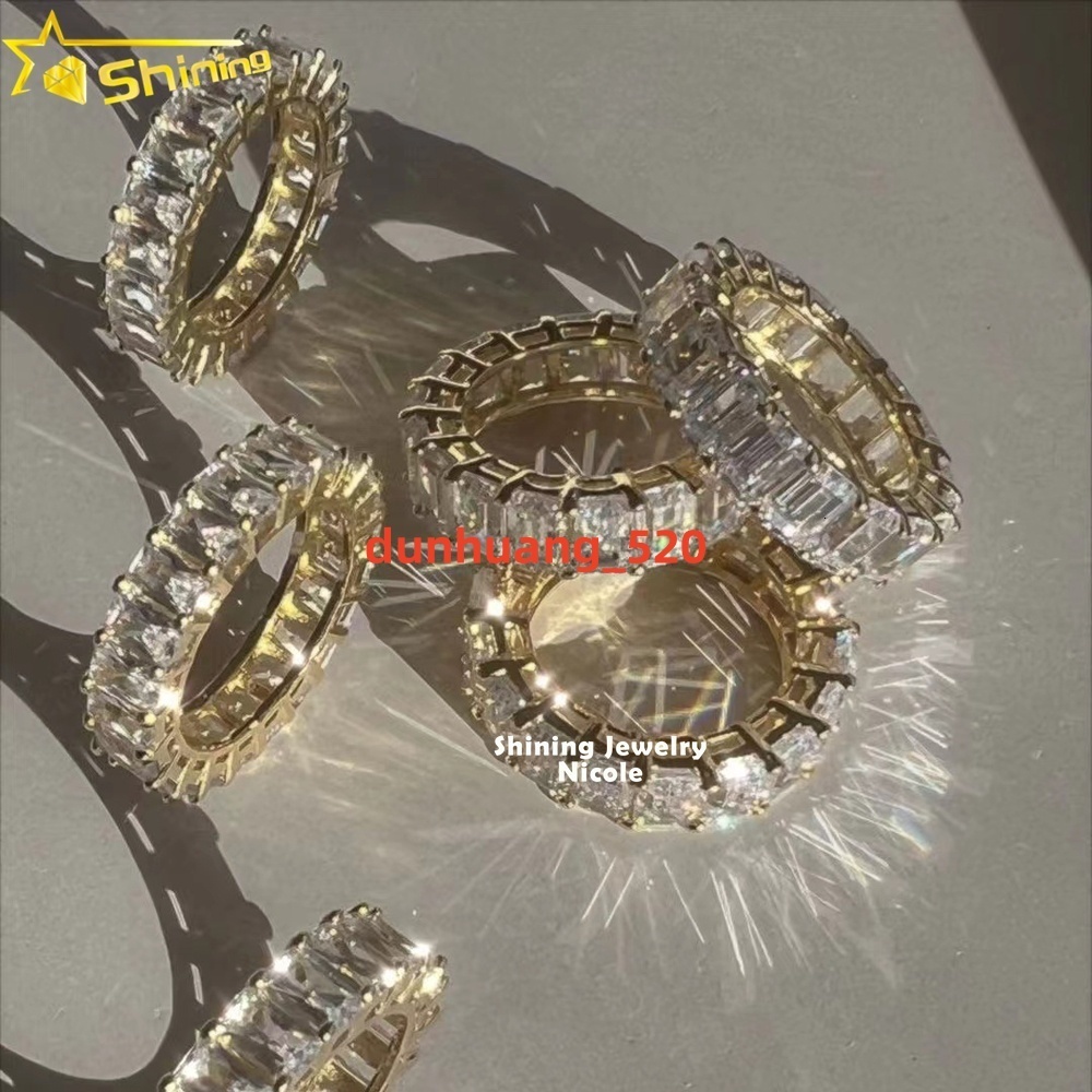 18k Gold Plated Engagement Moissanite Band Radiant Emerald Princess Cut Eternity Rings for Women