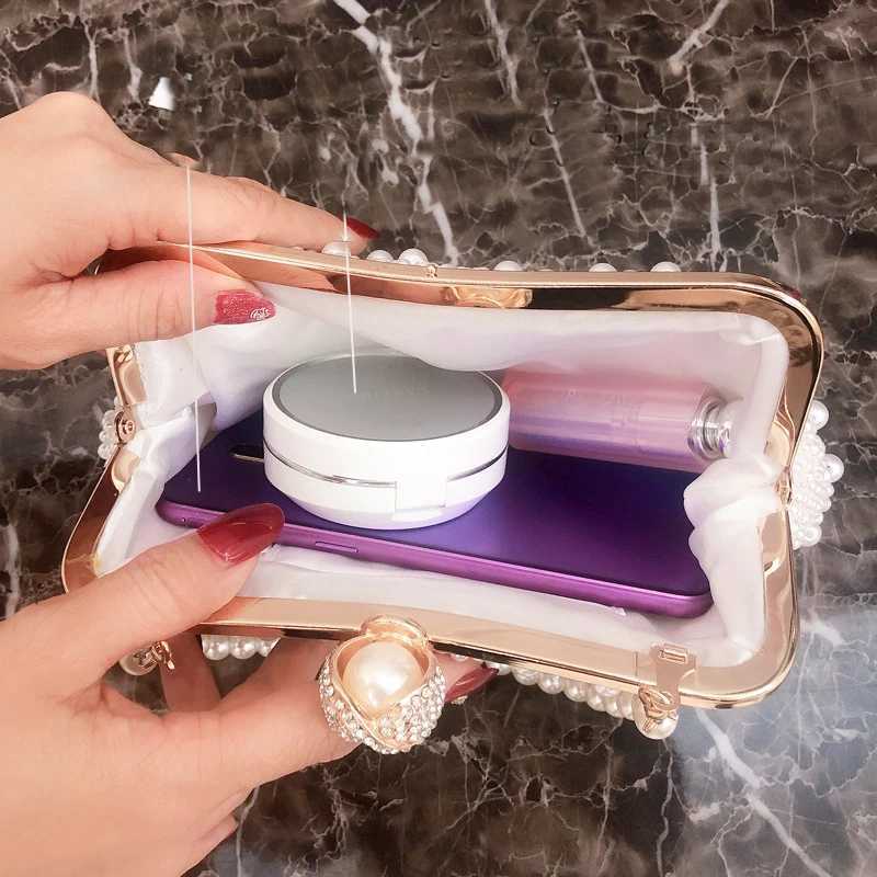 Pure Handmade Pearl Embroidery Dinner Bag Portable Storage Bag Wedding Party Evening Dress Bag Metal Chain Shoulder Bag H251027