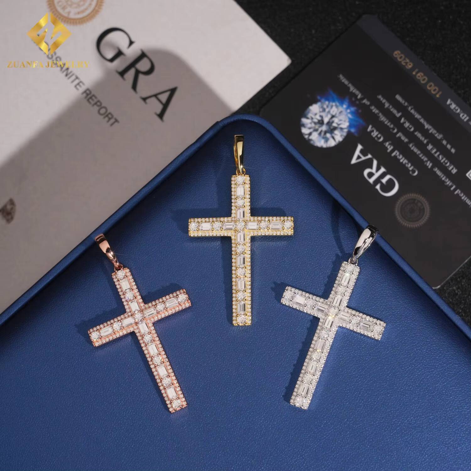 New Products HipHop Ice Out Moissanite Cross Pendant 925 Sterling Silver Pendant for Men Pass Diamond Tester Jewelry with GRA