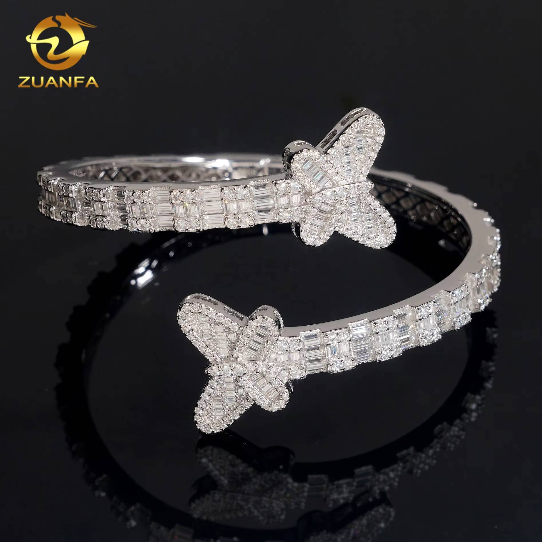 Iced Out Sterling Silver 925 Hip Hop Jewelry VVS Moissanite Diamond Bracelet Bangle Men