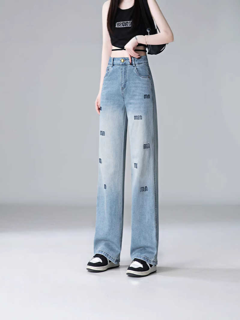 Casual jeans with good drape, fitted and covering the hips, slimming effect, straight-leg pants, 2025 spring/summer new style, narrow version wide-leg