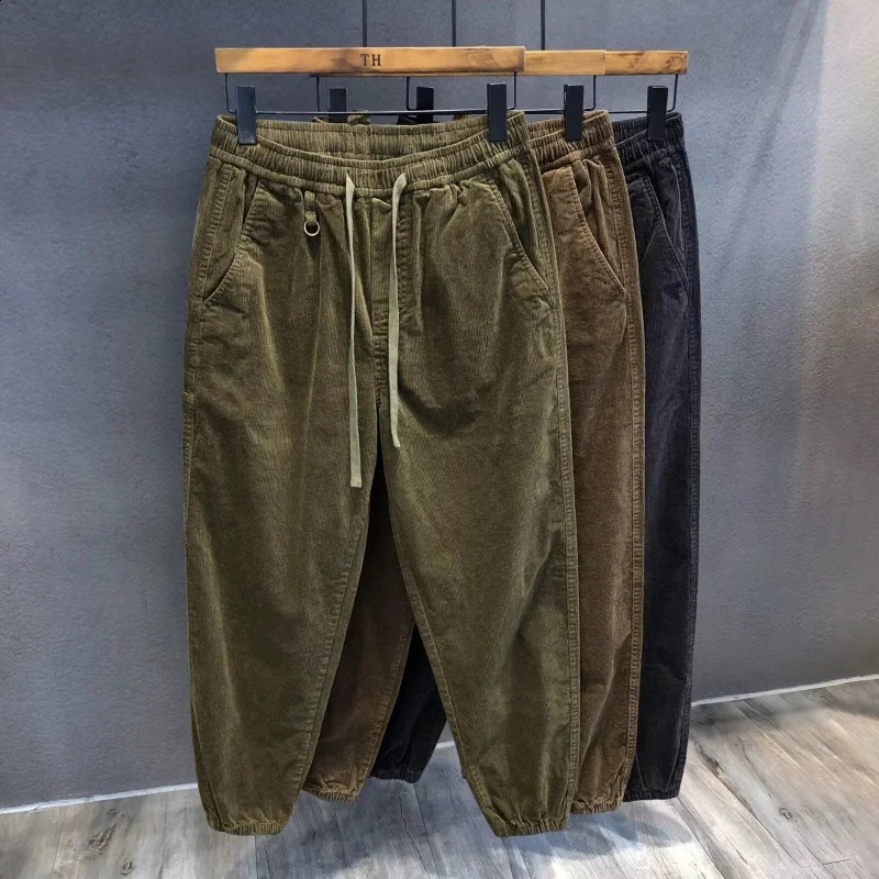 Men Clothing Retro Corduroy Loose Fleece Thick Warm Harem Pants Y2K Casual Streetwear Baggy Sweatpants Autumn Winter Pantalones 251027