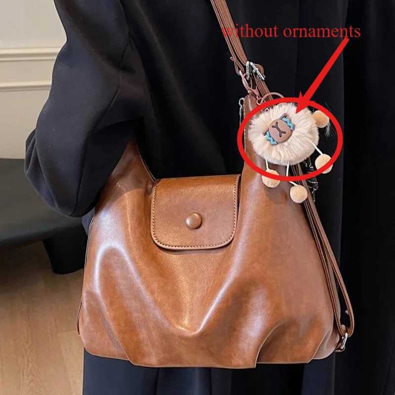 Vintage PU Leather Shoulder Bag for Women Lightweight Large Capacity Handbag with ornaments Commute Shopping Backpack PurseW251028
