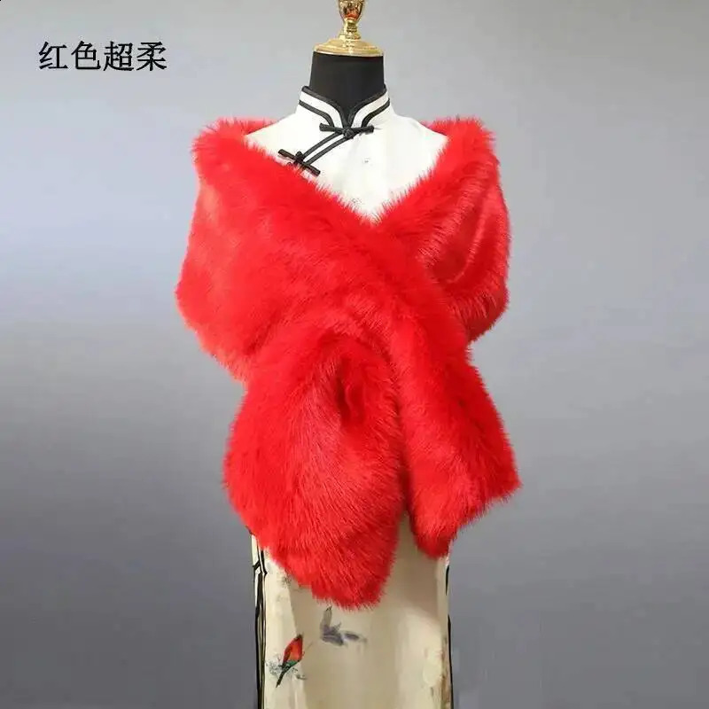 32 Colors 16530cm Women Warm Faux Fox Fur Shawl Winter Ladies Plush Scarf Wraps Cloak Coat Wedding Long Cape Scarves 251023