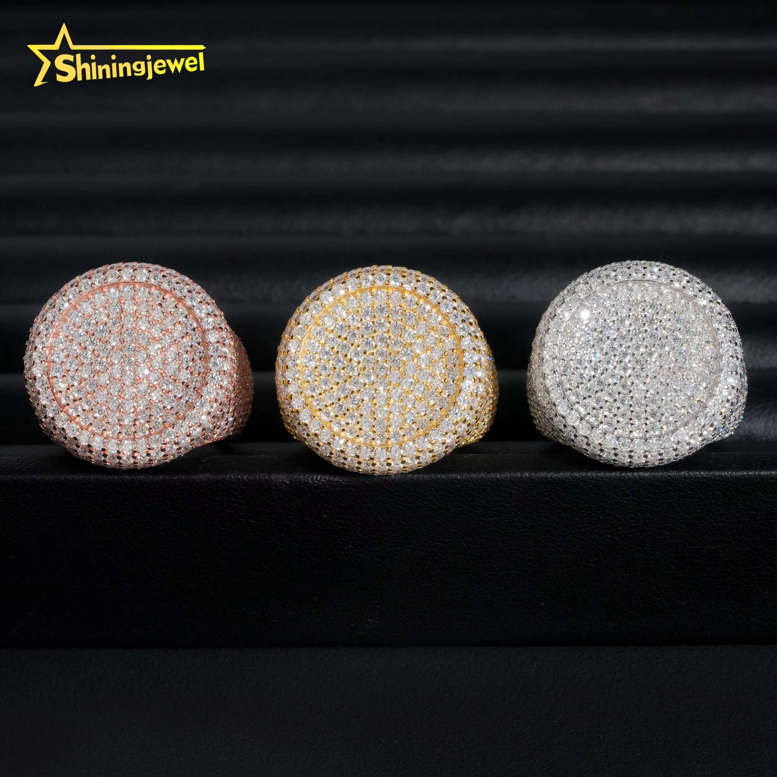 Hot Sale Round Shape Moissanite VVS Pass Diamond Test 925 Sliver Gold Plated Mens Moissanite Diamond Hip Hop Iced Out Rings