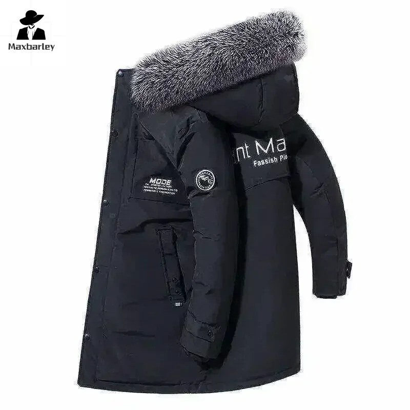 Winter Down Jacket Mens Long Fashion Thickened Large Fur Collar Windproof Warm White Duck Down Parka Men Hooded Coat 251023