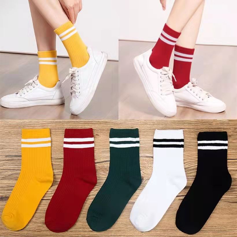 OC5002 Four Season Universal Women's Socks Sweat Absorbing Breathable Midsole Wholesale Customized Color Stripes Fashionable Casual Color Matchin