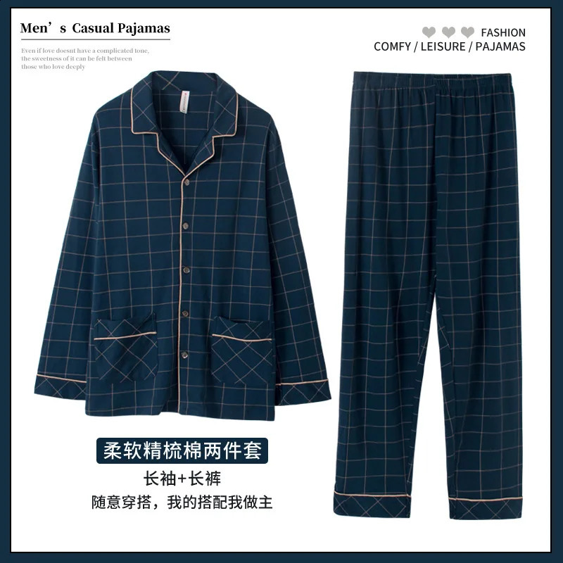 Large Size Pajamas Suit Men Spring Autumn Cotton Fat Longsleeved Cardigan Homewear Set Oversized 165Kg Loungewear Male 251017