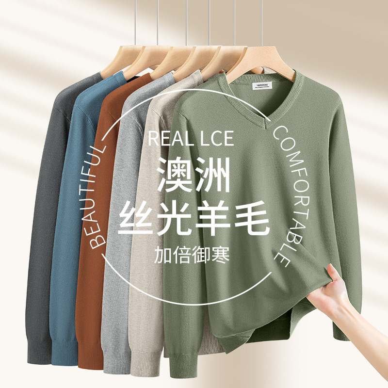 Men's Modal Wool Blend V-neck Sweater With Fleece Lining Thickened Knitwear For Autumn And Winter V-neck Designer Sweater Base Layer