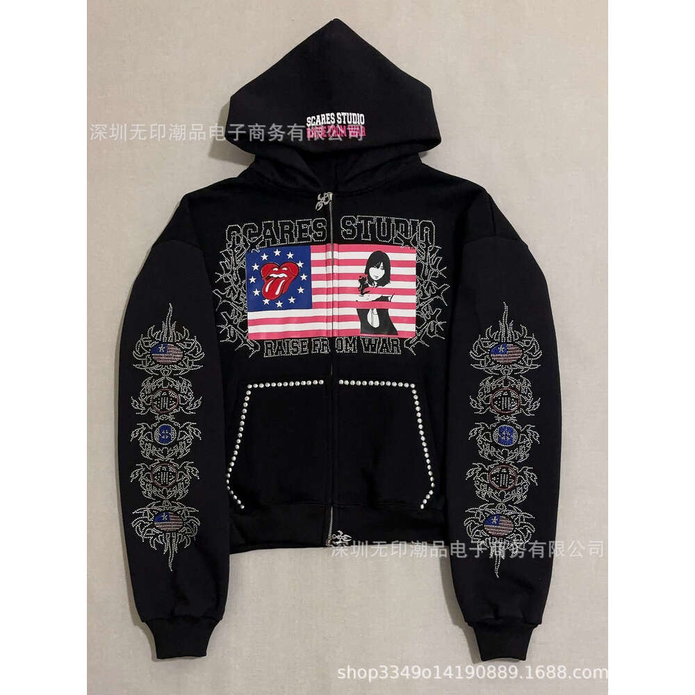 Street New Dark Style American Star Print Hoodie Sweatshirt