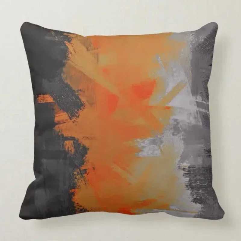 Pillow Case Orange Black Grey Fluid Abstract Art throw cover with short plush print for living room sofa decoration cushion cover C251028
