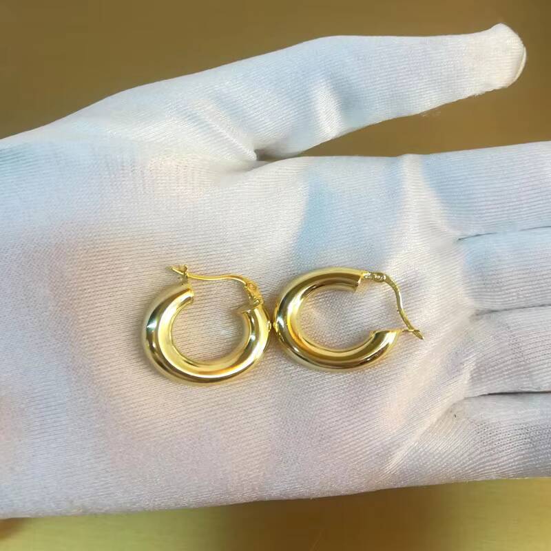 Fashion Jewelry Earrings 925 Sterling Silver Round Circle Women Hoop Earrings 18k Gold Plated Chunky Earring