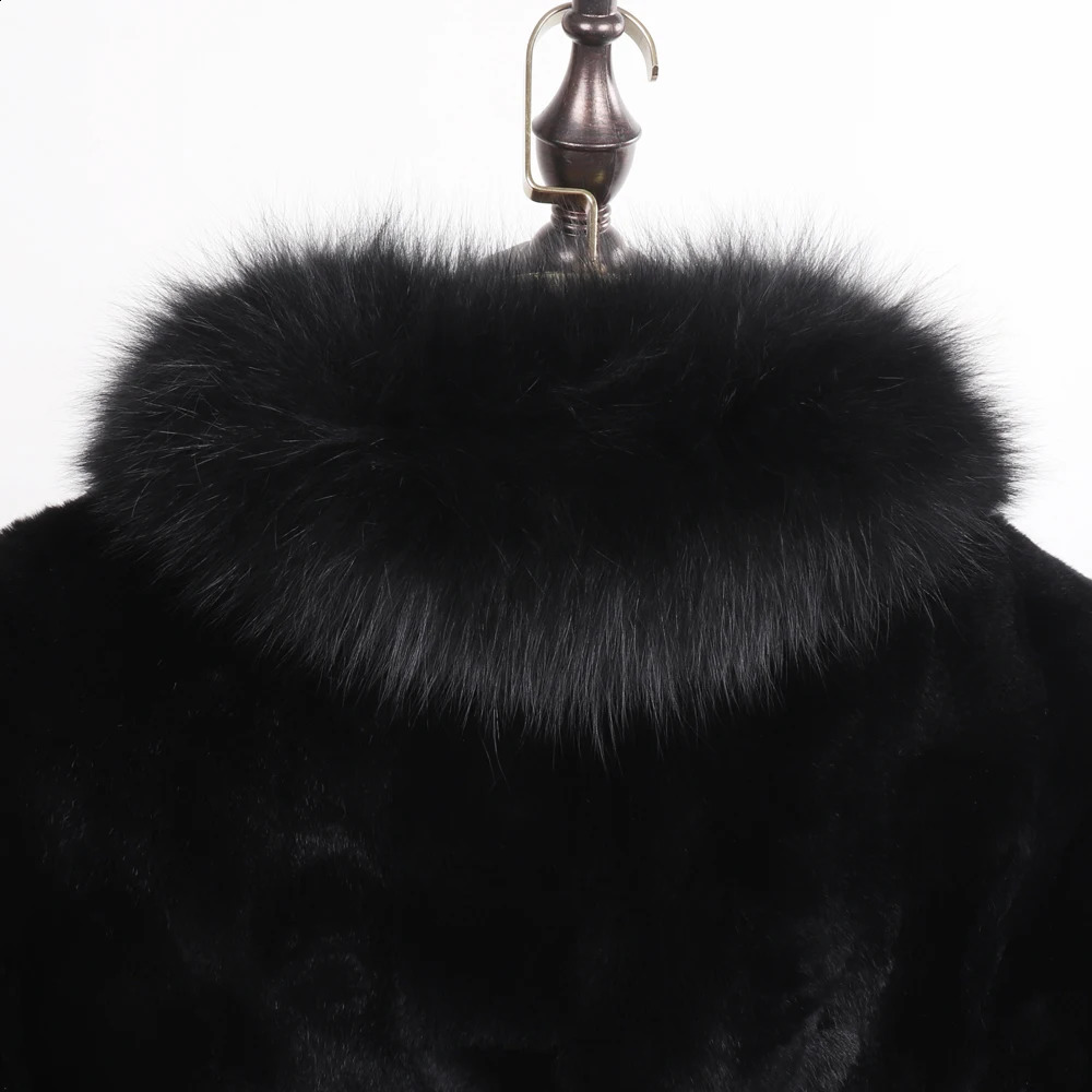 Women Winter Thick Warm Soft Quality Rex Rabbit Fur Coat Rex Rabbit Fur Jacket With Fox Fur Collar Overcoat 251027