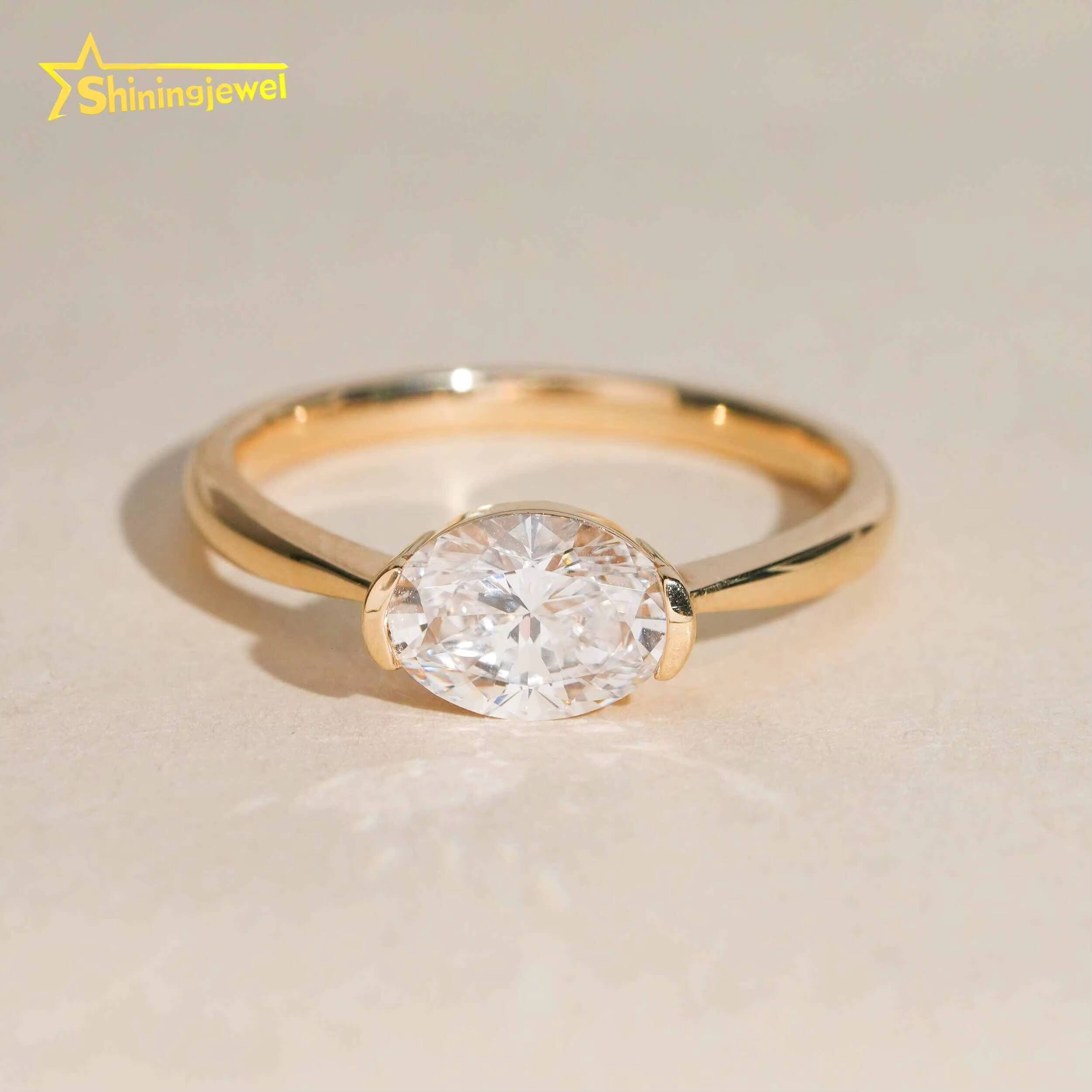 Fine Jewelry 14k Solid Real Gold Lab Grown Diamond CVD Ring Oval Shape VS1 D Color Engagement Ring