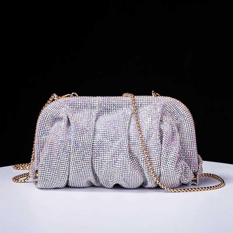 Shiny Rhinestone Evening Clutch Bags Women New Folds Crystal Clip Purses And Handbags Wedding Party Purse Day Clutches H251027