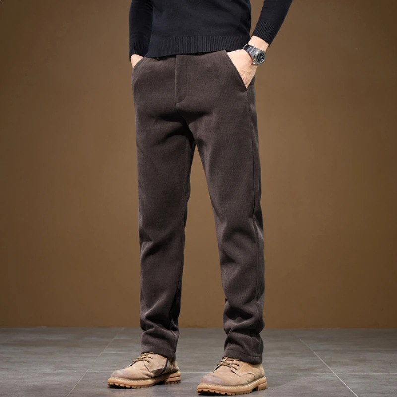Fashion Straight Male Casual Corduroy Pants Korean Autumn Winter Business Work Trousers Solid Color Luxury Mens Clothing 251027