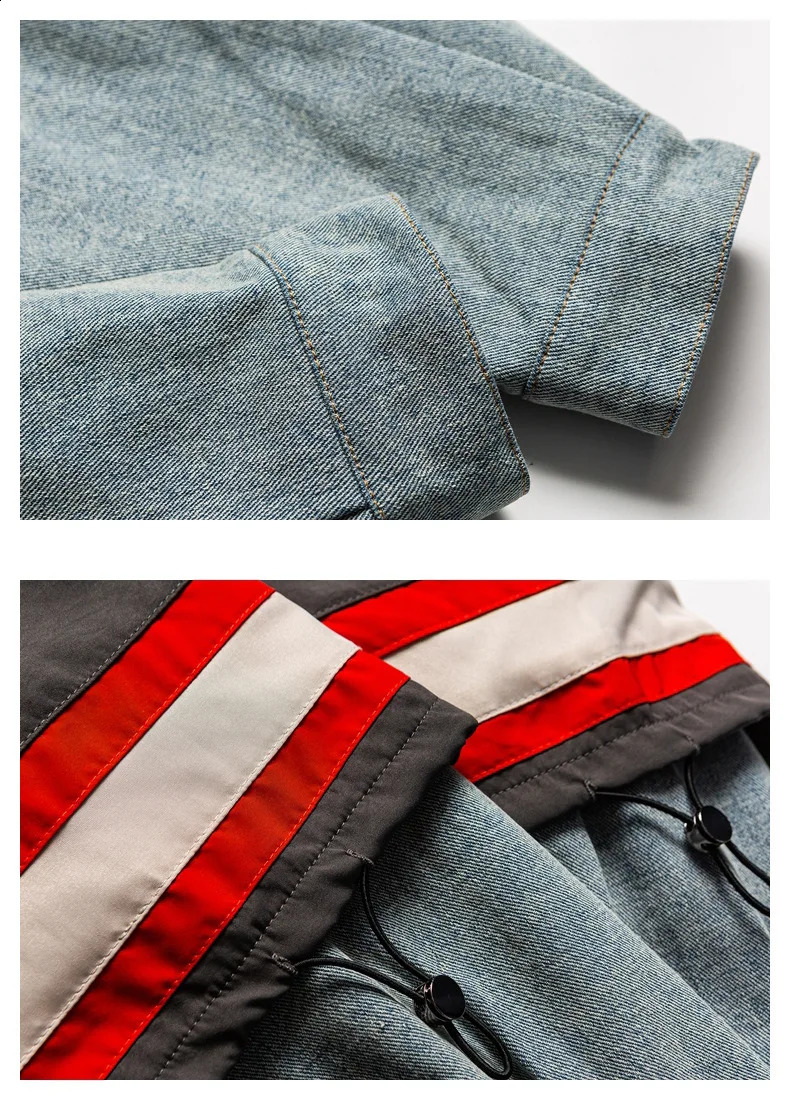 Mens High Street Hip Hop Jeans Jacket With Patchwork Fashion Streetwear Patched Denim Coat Embroidery Baggy Y2K Outerwear 251017