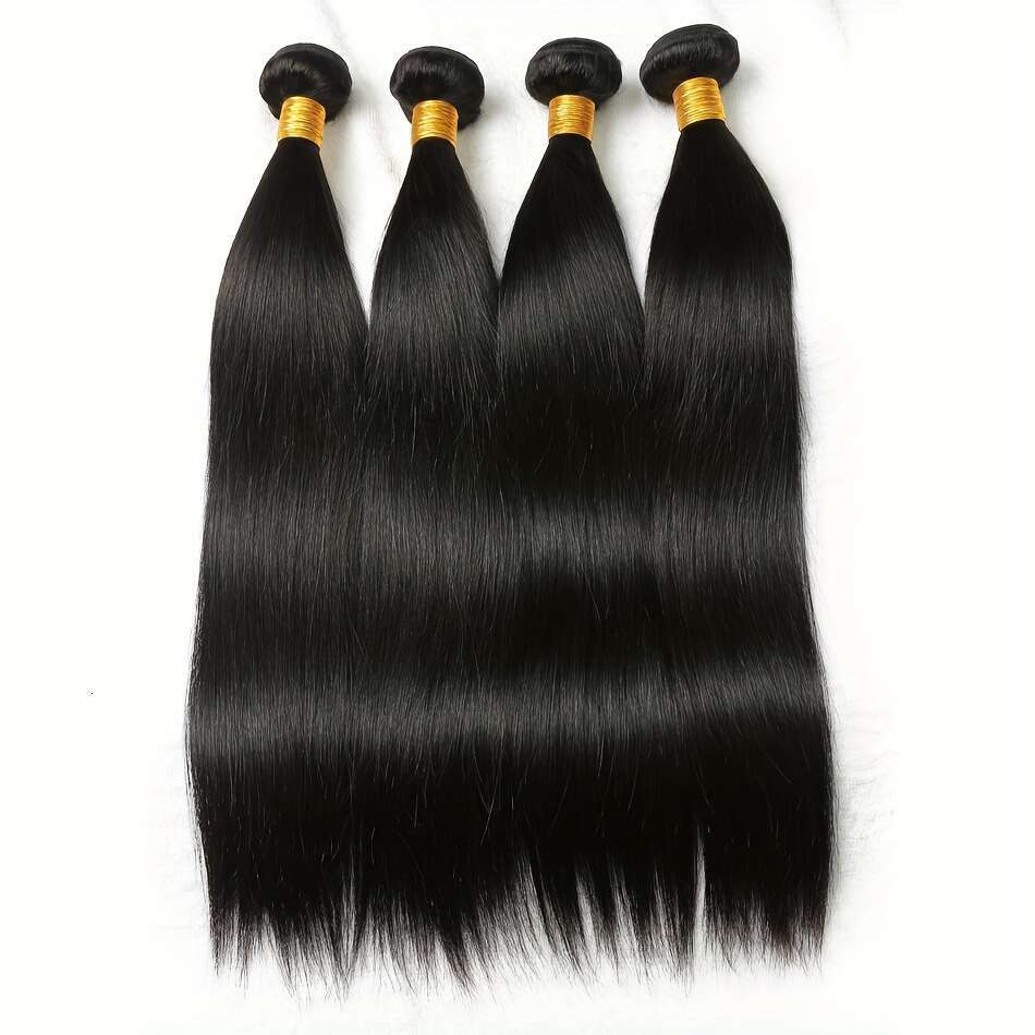 4 Bundles Brazilian Virgin Human Unprocessed Bone Straight Weave Women, Smooth Black With Golden Tips, Perfect For African American Hair