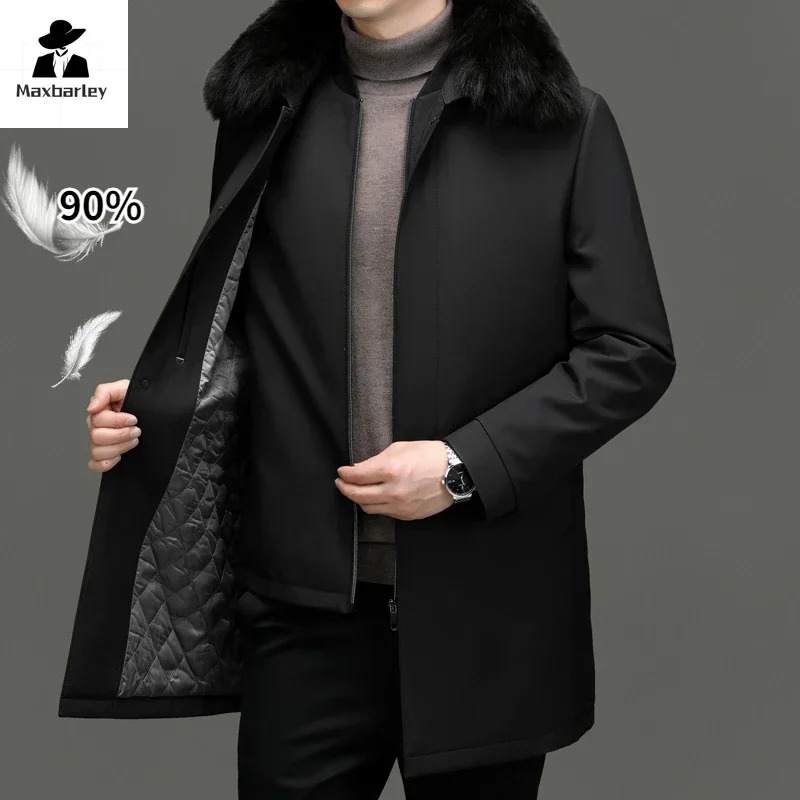 Winter Down Jacket Mens Fashion Midlength Fur Collar Thick White Duck Down Coat Male Casual Detachable Liner Warm Coat 251023