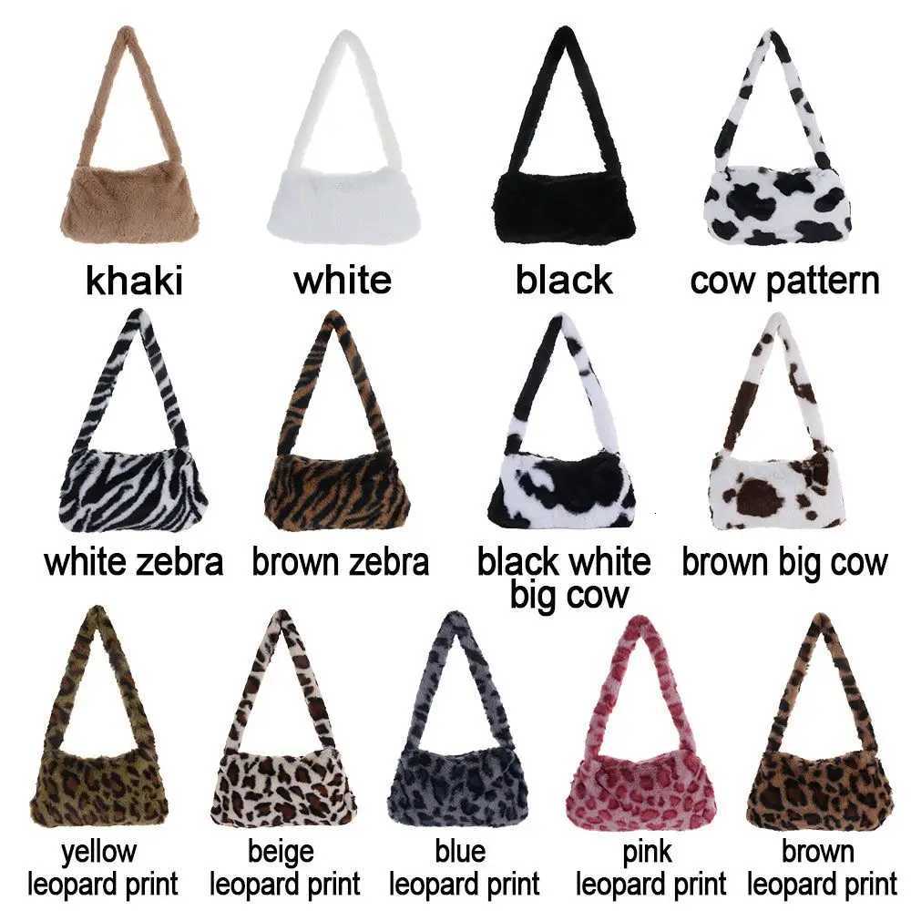 Fashion Soft Faux Fur Plush Underarm Handbag Cow Print Leopard Print Mini Shoulder Bag Faux Fur PurseW251028