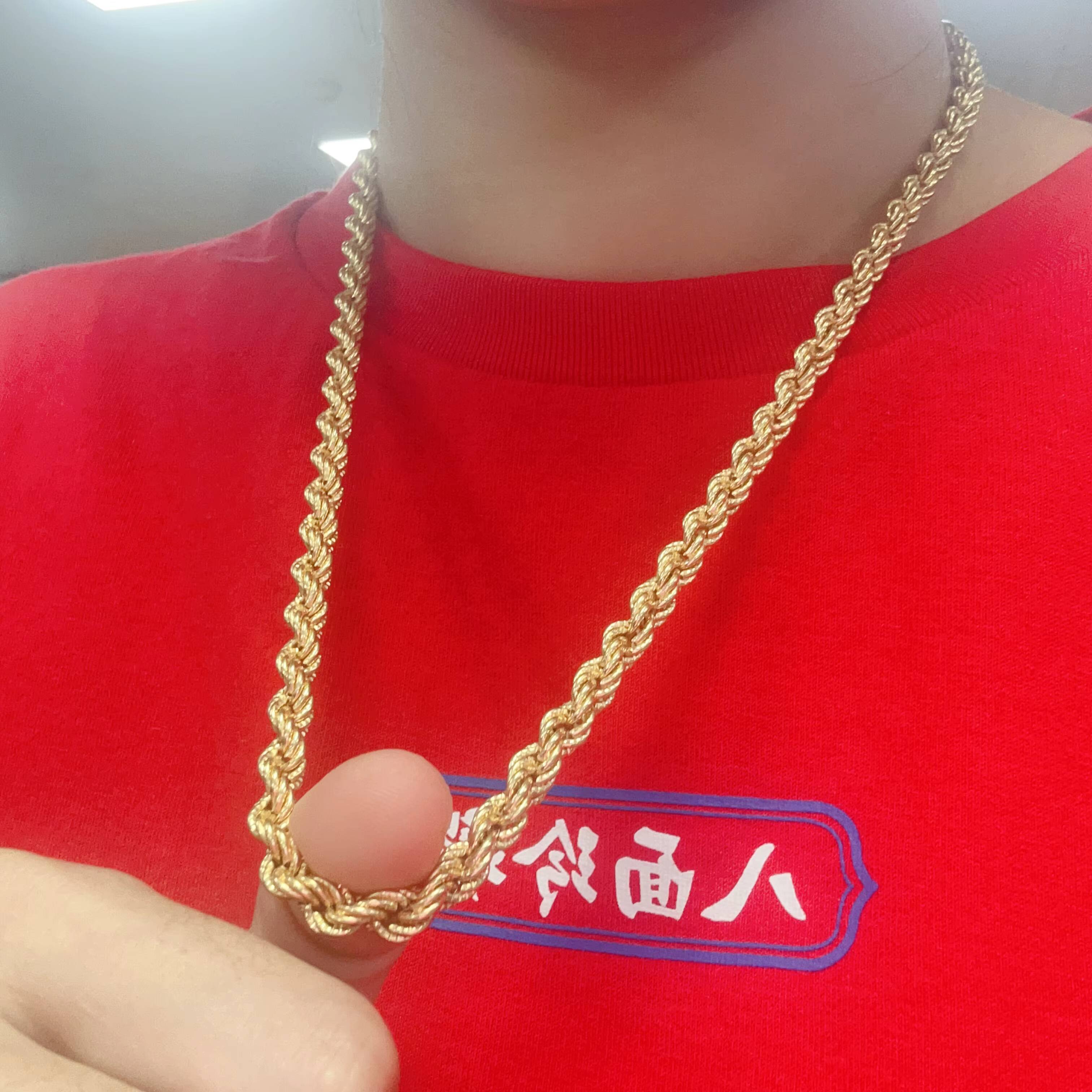 Factory Price Hip Hop Necklace 55mm 18K Real Solid Gold AU750 Diamond Cut Rope Chain