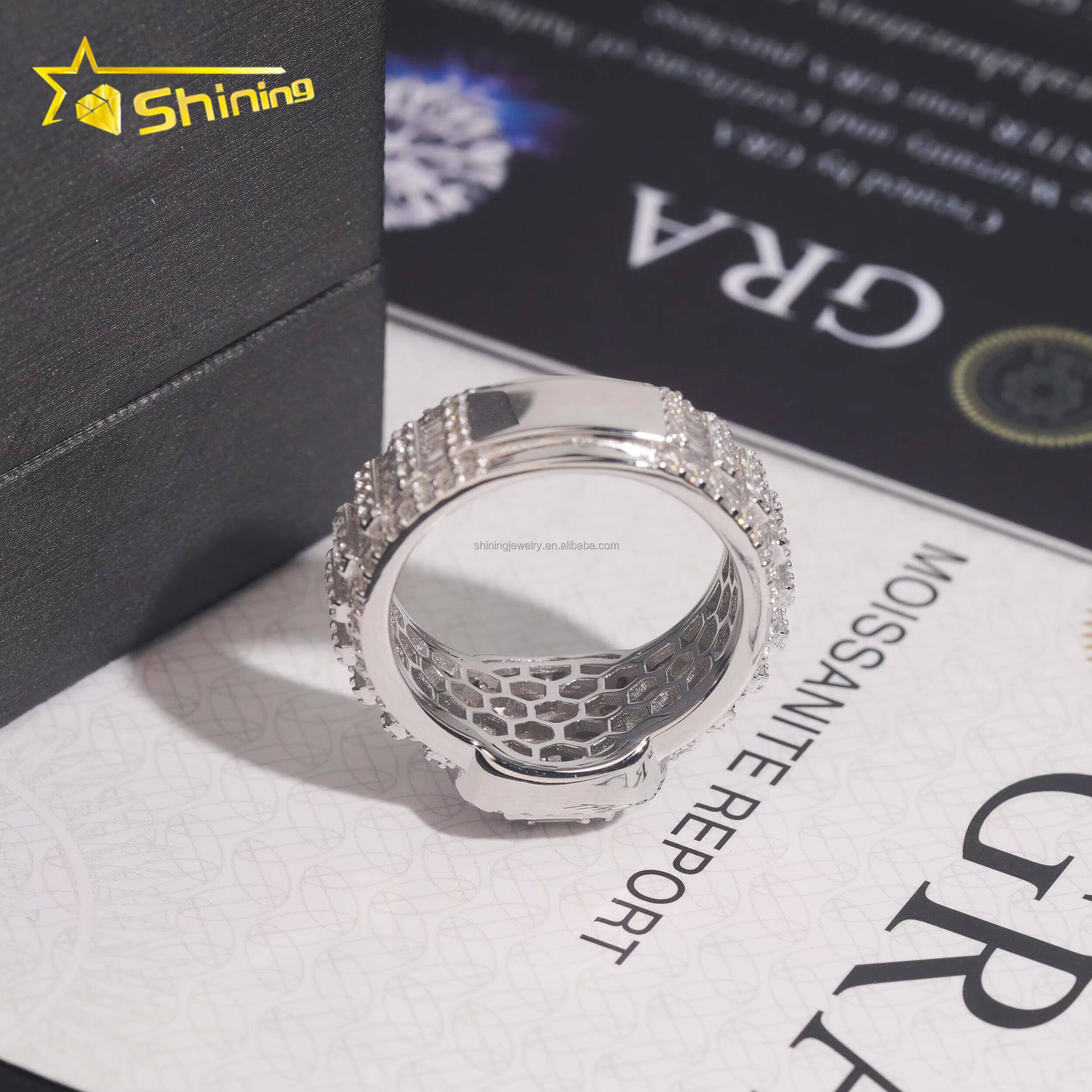 Popular Bulk Stock Wholesale Price Iced Out Fine Man Jewelry Engagement Rings 925 Silver Jewelry FL Moissanite Diamond Band Ring