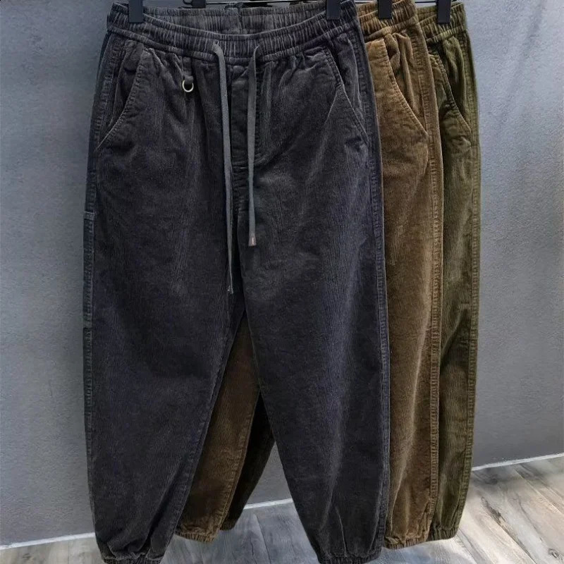 Men Clothing Retro Corduroy Loose Fleece Thick Warm Harem Pants Y2K Casual Streetwear Baggy Sweatpants Autumn Winter Pantalones 251027