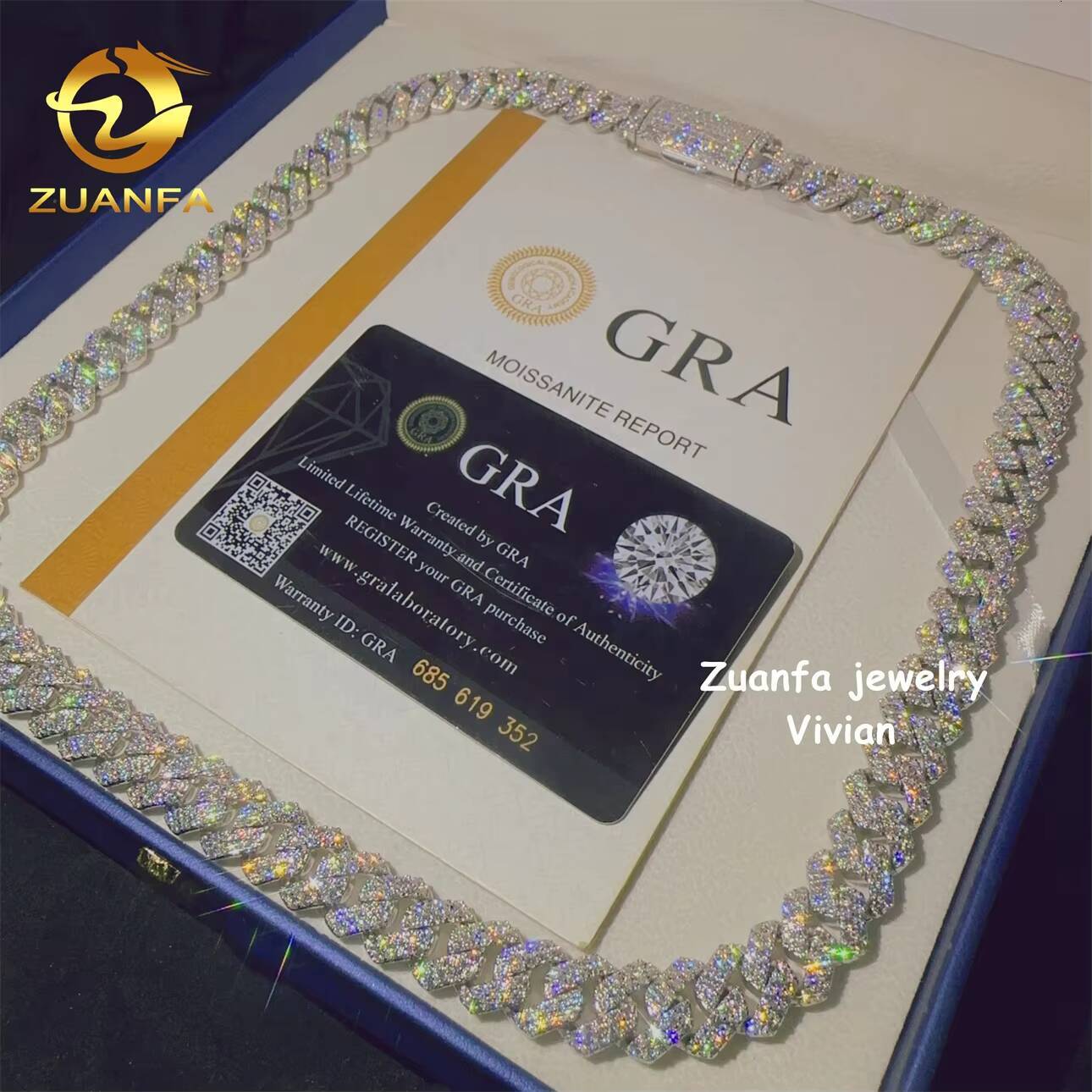 Pass Diamond Tester VVS Moissanite Diamond Buss Down Sterling Silver 925 Hip Hop Jewelry 12MM Cuban Link Moissanite Necklace