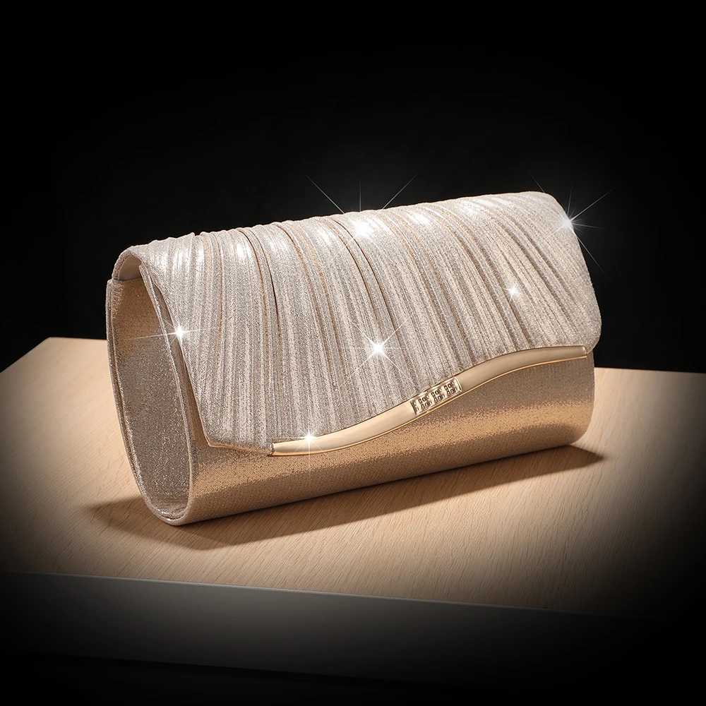 Pleated Ladies Evening Bag Candy Polyester Clutch Purses for Women Pearl Decorated Wedding Party and Messenger Bag H251027