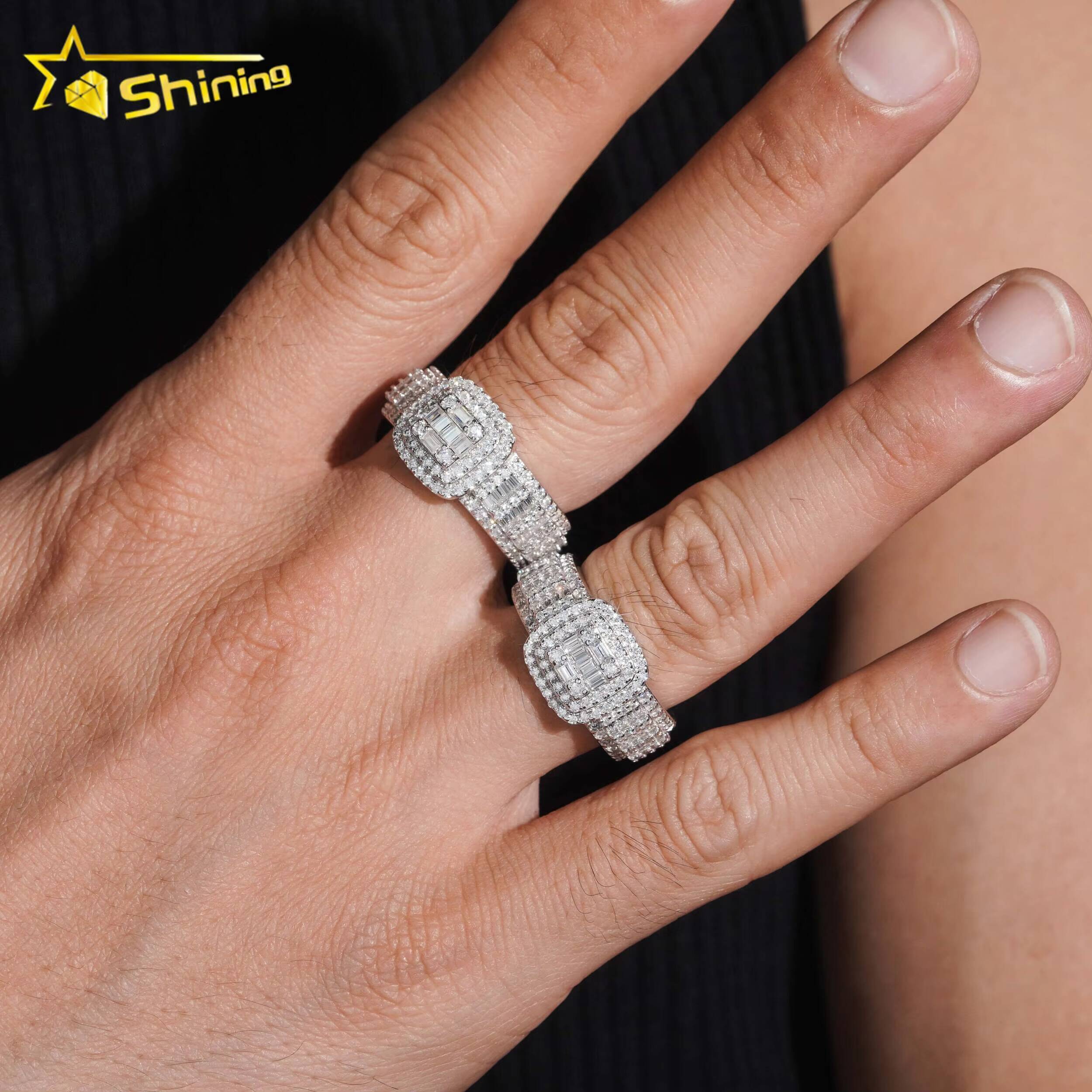 Factory Custom Luxury Rappers Jewelry 925 Sterling Silver Hip Hop Iced Out Diamond Moissanite Ring for Men