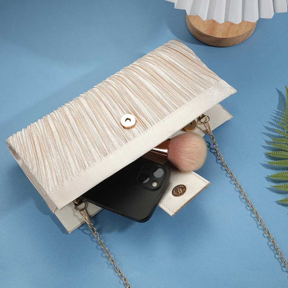 Popular Satin Clutch Bags Bridal Wedding Purse Shiny Pleated Crossbody Shoulder Handbag Rhinestone Evening Bags For Party H251027