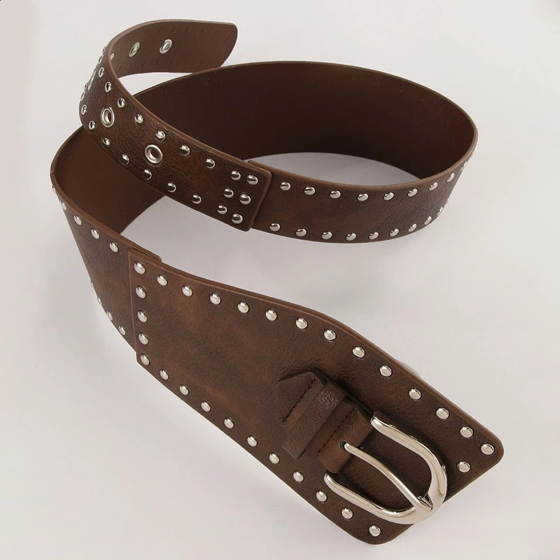 Y2K Rivet Irregular Wide Belt Women Punk Curved Small Curved Piece PU Pin Buckle Fashion Belt Spice Girls Dress Jeans Decoration 251027
