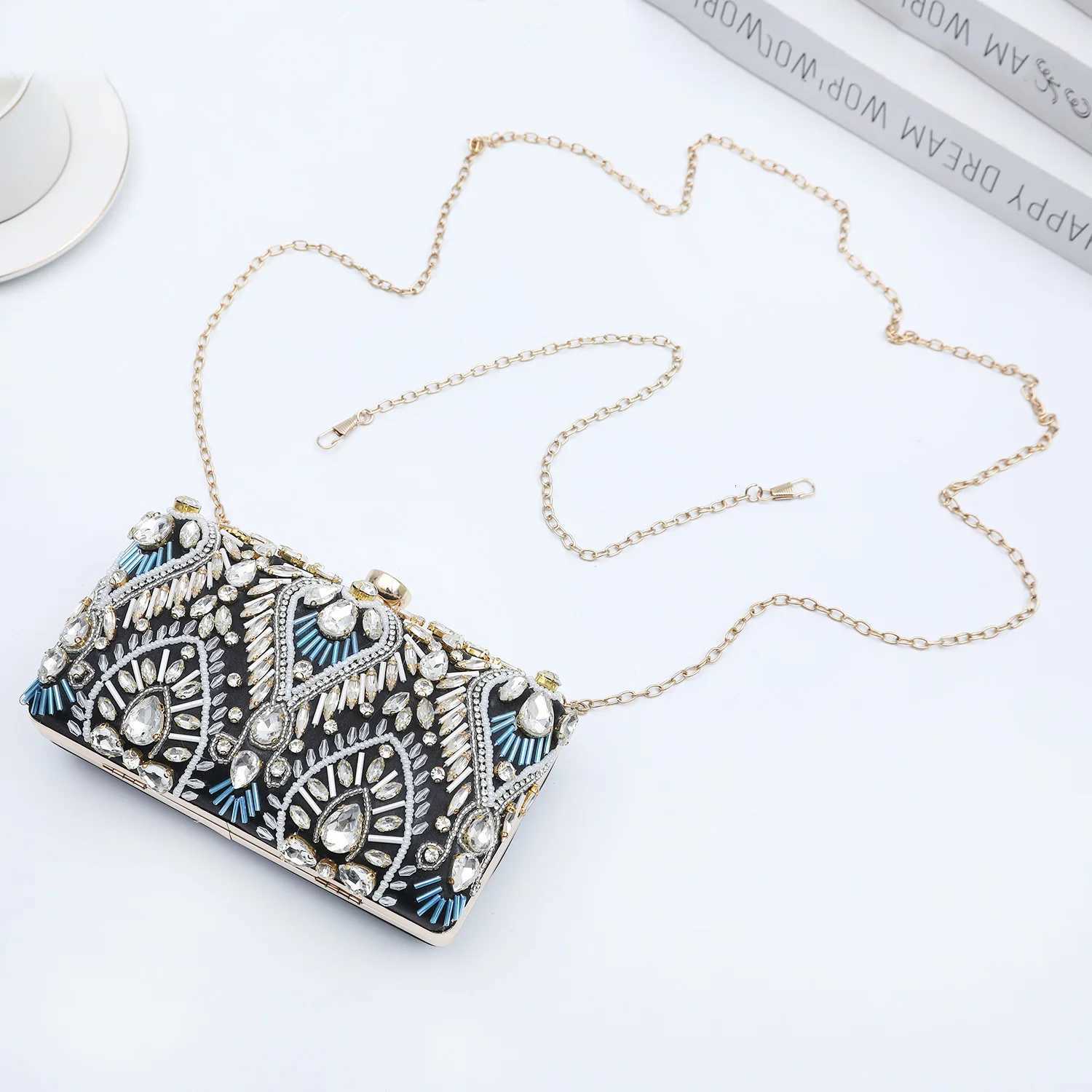 New diamondencrusted highend cheongsam handbag evening bag sparkling water diamond clutch dress bag metal chain banquet ba H251027
