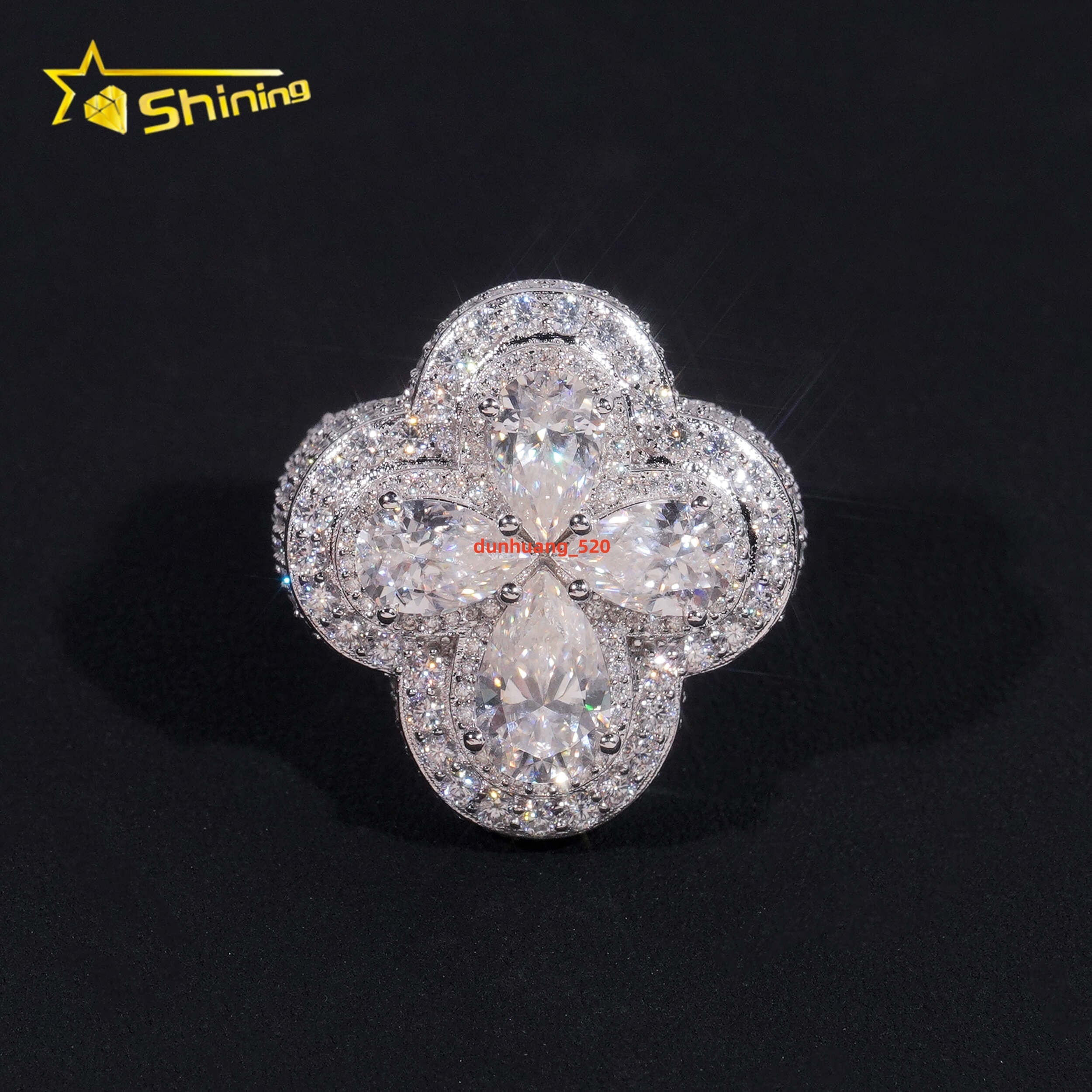 Hip Hop Luxury Cross Design Fancy Shape Iced Out 925 Silver Mens VVS Diamond Moissanite Ring