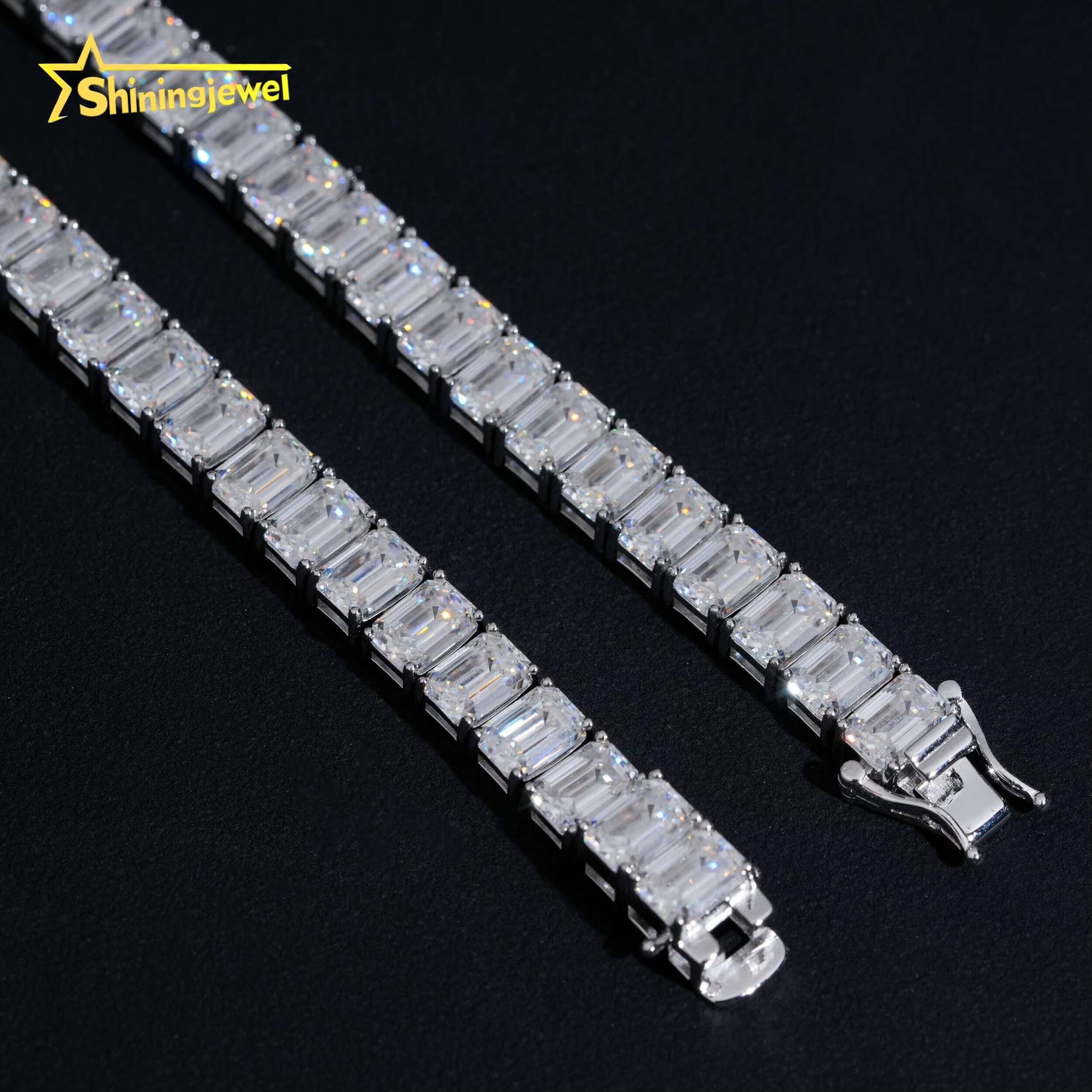Luxury Fashion Fine Jewelry GRA Certificate 925 Silver Emerald Cut 57mm Moissanite Diamond Tennis Chain Bracelet