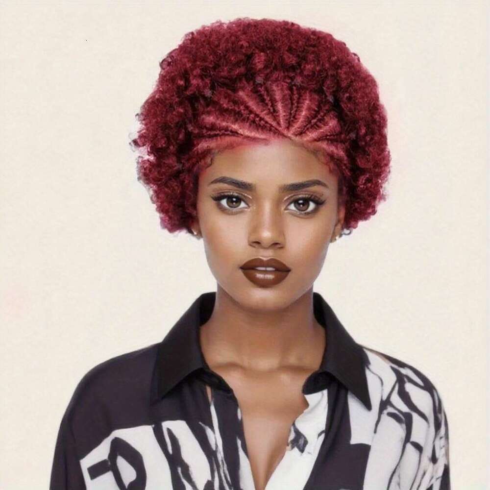 Women's Afro Kinkycurly Human Hair Wig 13X4 With Pre-Braided Rows, Natural Look Fullness, Lightweight Frontal Hairpiece Everyday & Special Events