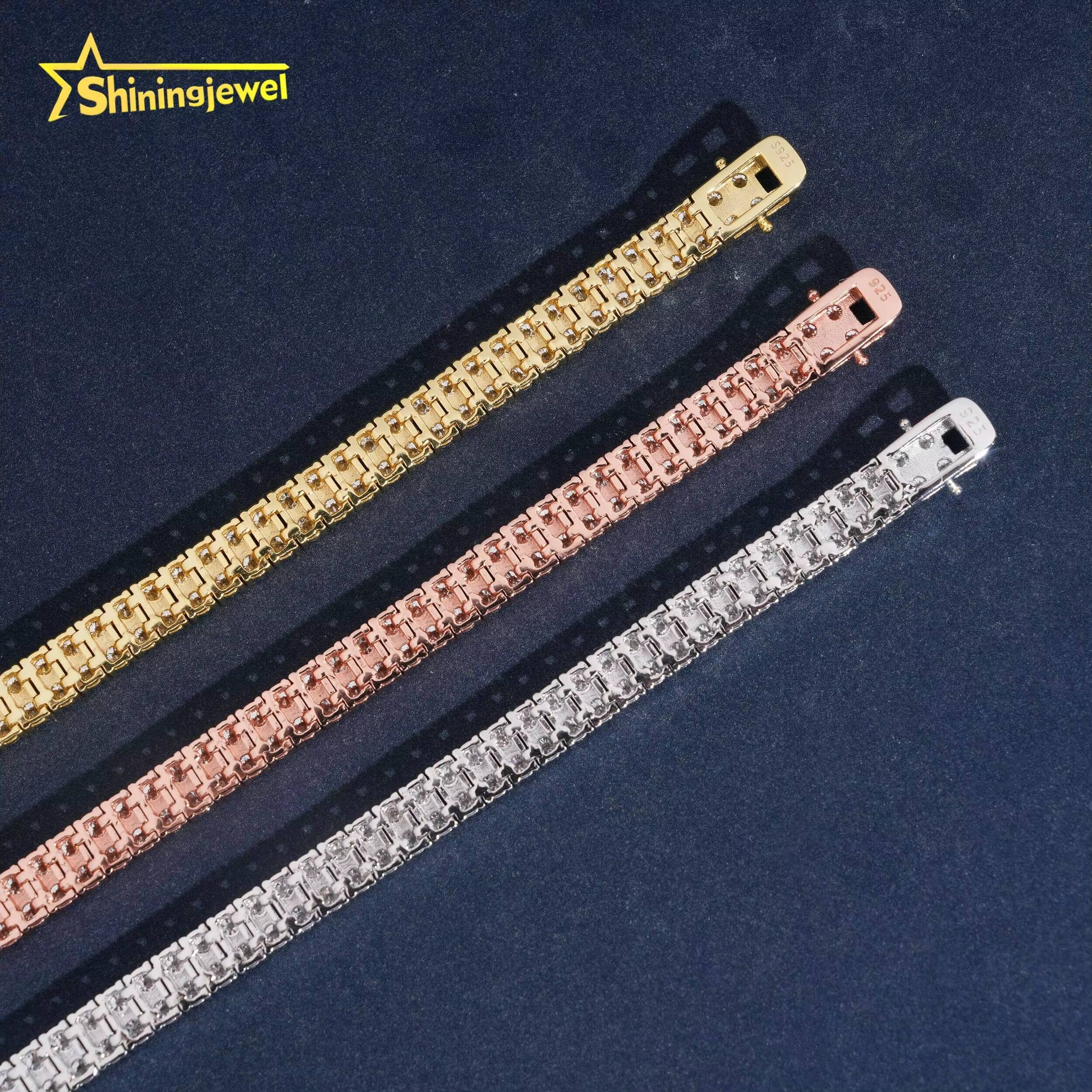 Luxury 2Rows 3mm 925 Silver Fine Hip Hop Moissanite Jewelry Bracelet Iced Out VVS Moissanite Diamond Tennis Chain Bracelet