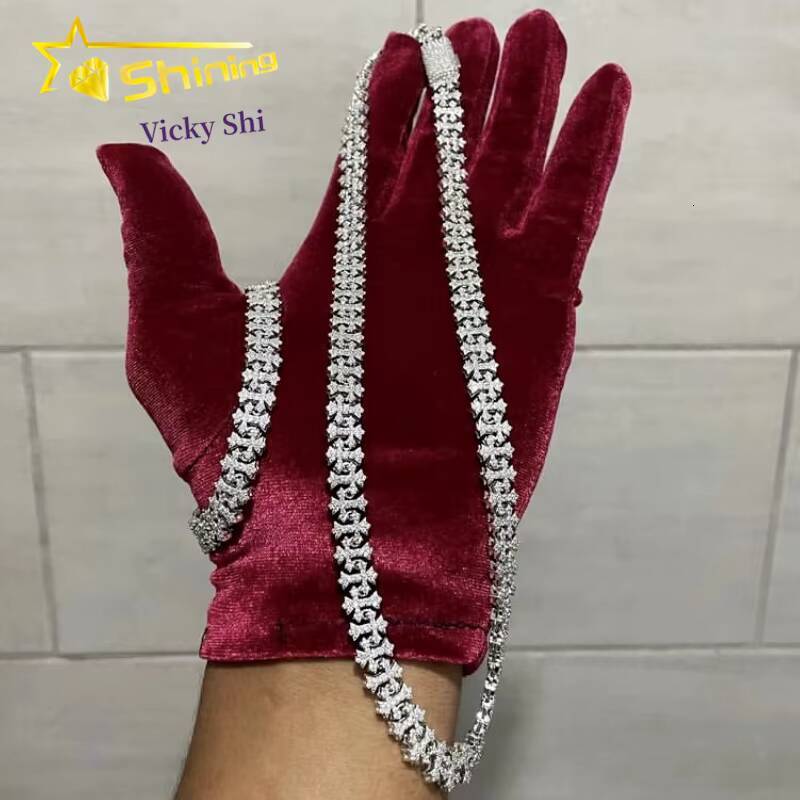 Worldwide Shipping Hip Hop Iced Out Cross Necklace Men Fine S925 Silver VVS Moissanite Cuban Link Chain Bracelet Necklace