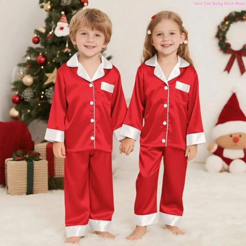 2025 Family Christmas Pajamas Matching Sets Silk Satin Casual Matching Set for Family 195F 251027