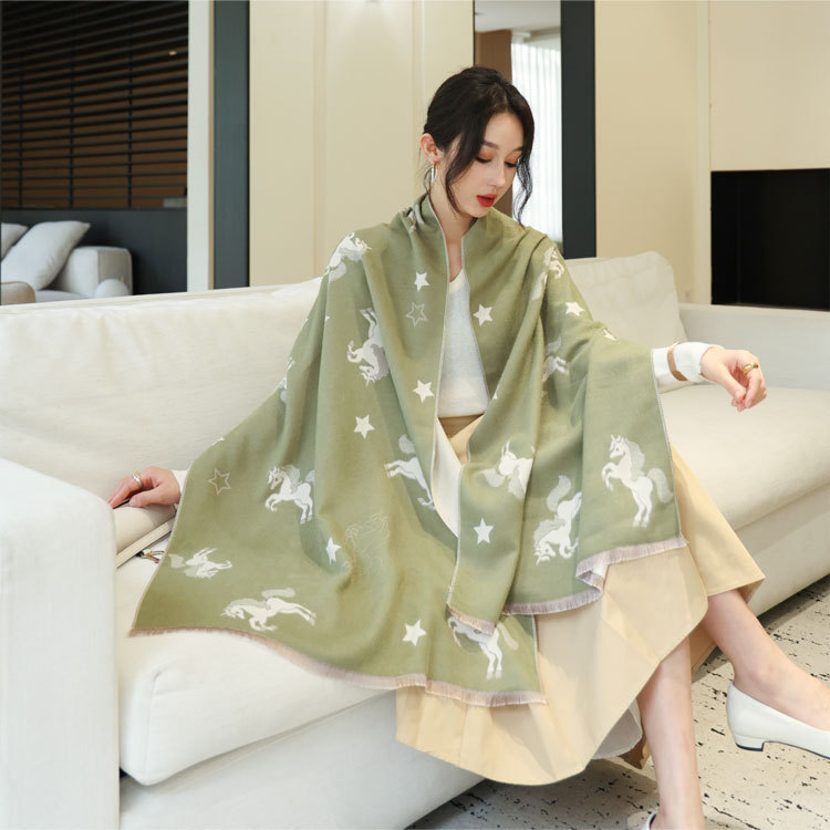 Starry Sky And Pegasus Pattern Matching Design Scarf Imitation Cashmere Material Shawl For External Use Warm Neck Fashionable Gift Scarf